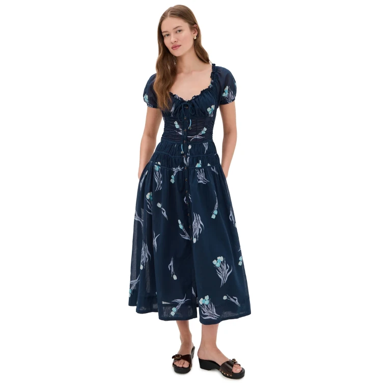 Free People Complete Me Midi Dress Navy Combo M