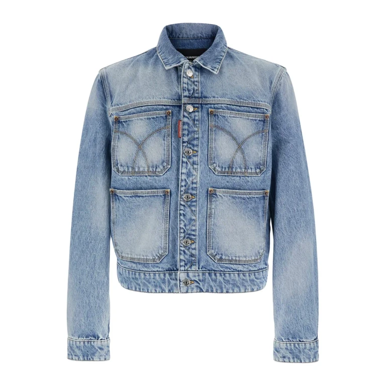 Dsquared2 Light Blue Jacket 70s With Classic Collar And Four Patch Pockets On The Front In Denim For Men