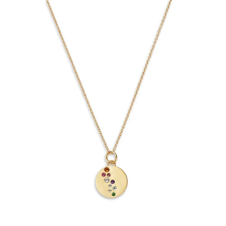 Multicolor Gemstone Disc Pendant Necklace in 14K Yellow Gold