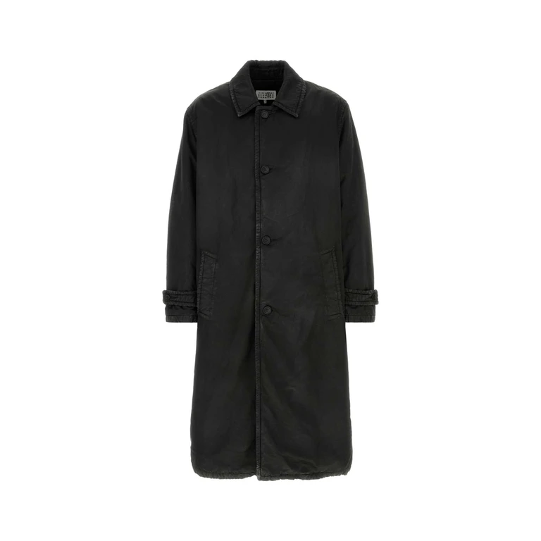 Black Cotton Blend Overcoat Washed Cappotti - Men