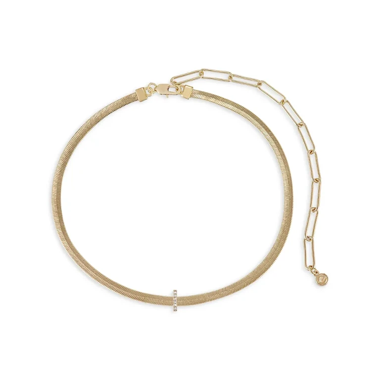 Ettika Initial Herringbone Chain Necklace in 18K Gold Plated, 12