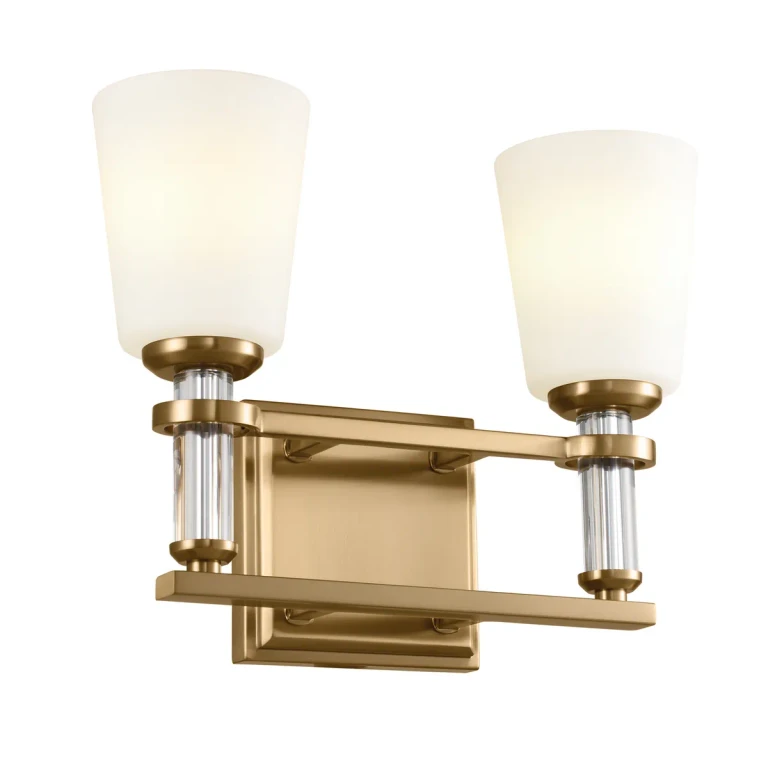 Brushed Natural Brass Two Light Bath from the Rosalind Collection