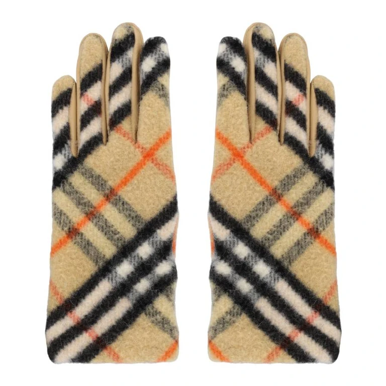 Burberry Checkered Panel Wool Gloves, Size 7.5