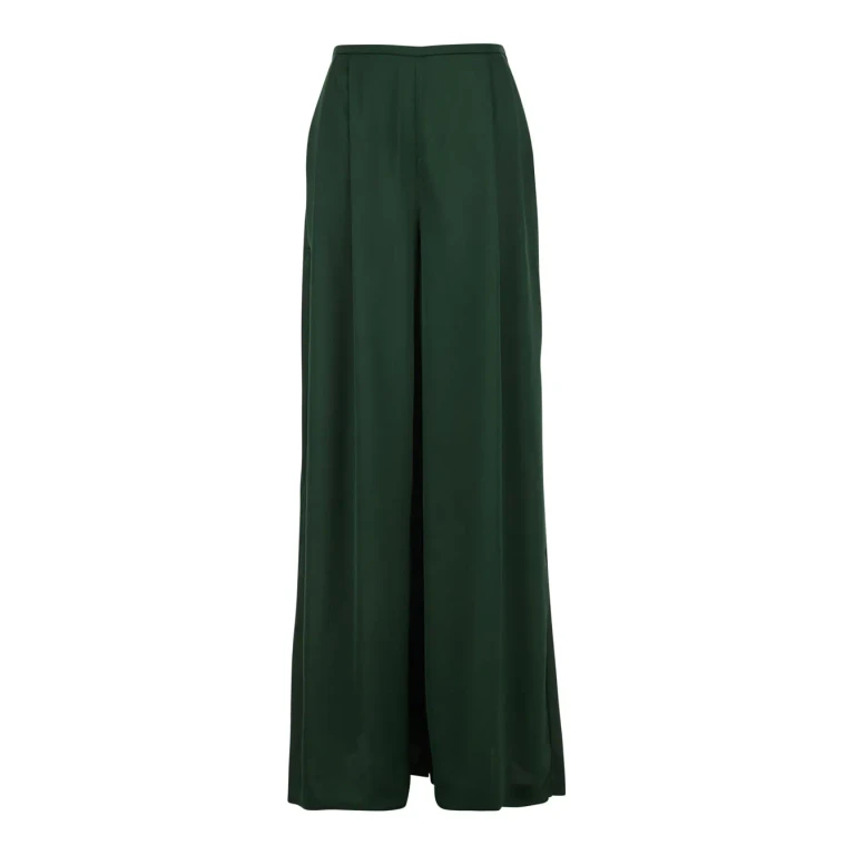 Norma Kamali High-waisted Pants With Front Pleats And Wide Leg In Green Tech Fabric For Women