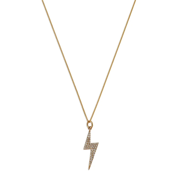Diamond Lightning Bolt Pendant Necklace in 14K Yellow Gold, 0.32 tcw