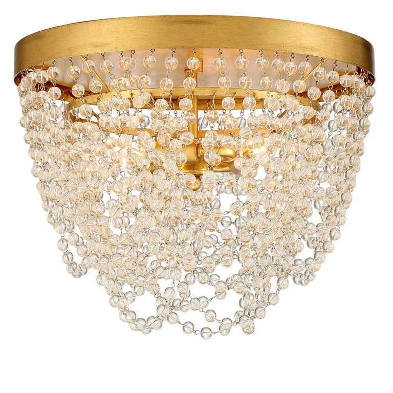 Crystorama Fiona 3-Light Ceiling Light in Antique Gold with Clear Glass Beads Crystals