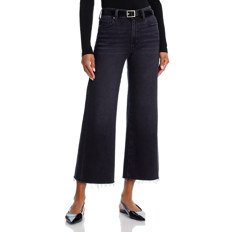 Paige Anessa High Rise Wide Leg Ankle Jeans in Black Lotus