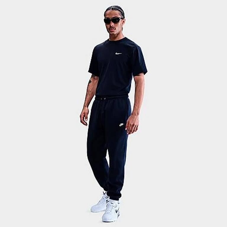 Nike Men's Club Fleece Brushed Premium Cuffed Sweatpants in Obsidian/Obsidian/White Size: XXS