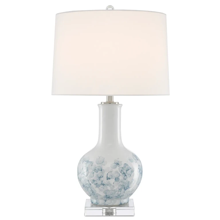 Myrtle 1-Light Table Lamp in White with Blue with Clear/Polished Nickel