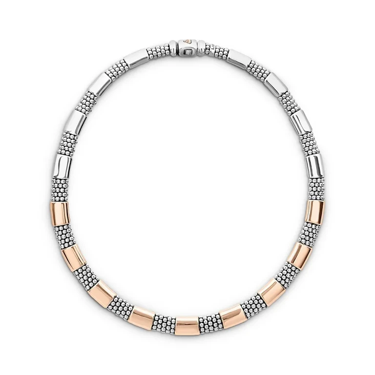 Lagos 18K Rose Gold & Sterling Silver High Bar Smooth & Beaded Statement Necklace, 16-18