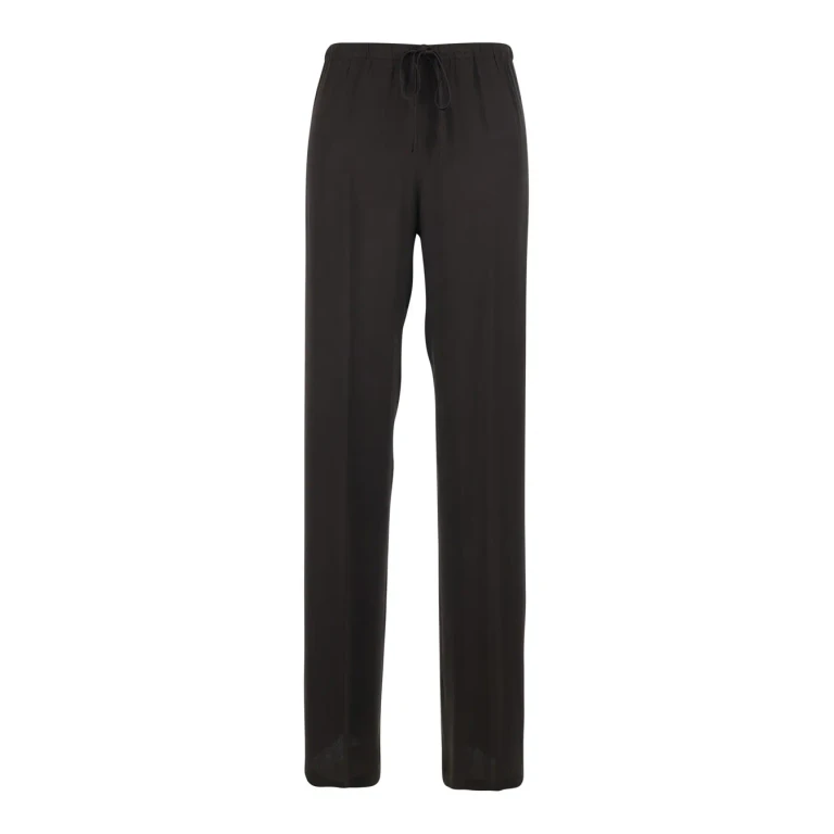 SEMICOUTURE Brown Silk Blend Pants With Elastic Waist And Drawstring For Women
