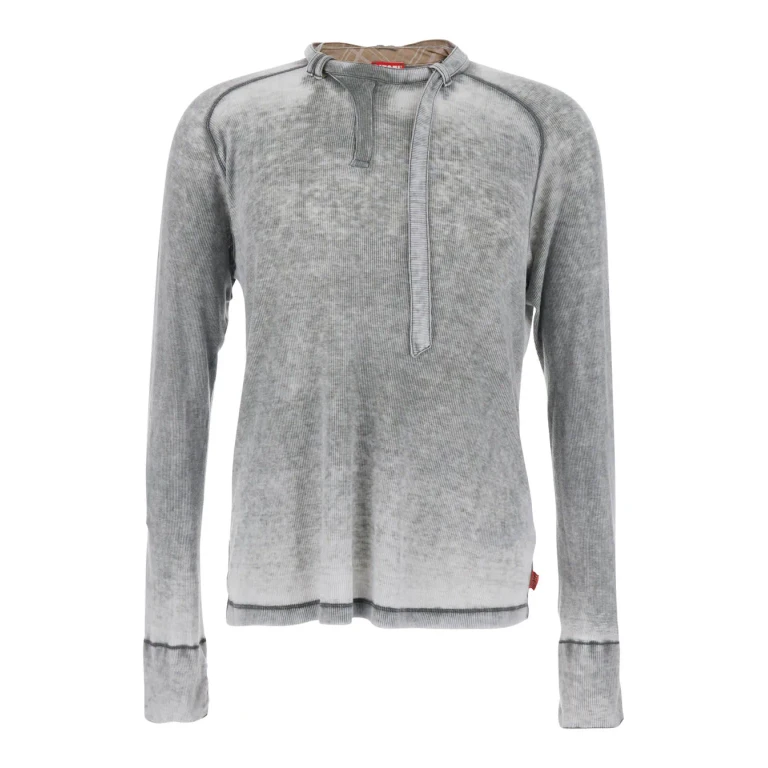 Diesel Grey Crew Neck Sweater With Ribbed Design And Cut-out Detail In Cotton Man