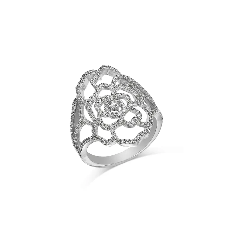 Diamond Flower Ring in 14K White Gold, 0.75 tcw