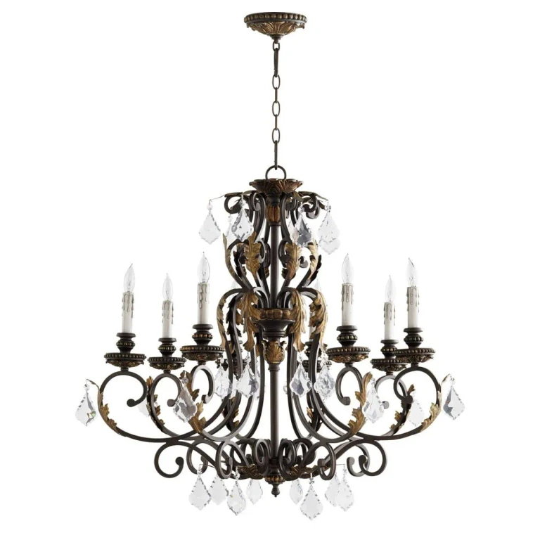 Quorum Rio Salado 8-Light 32" Transitional Chandelier in Toasted Sienna With Mystic Silver