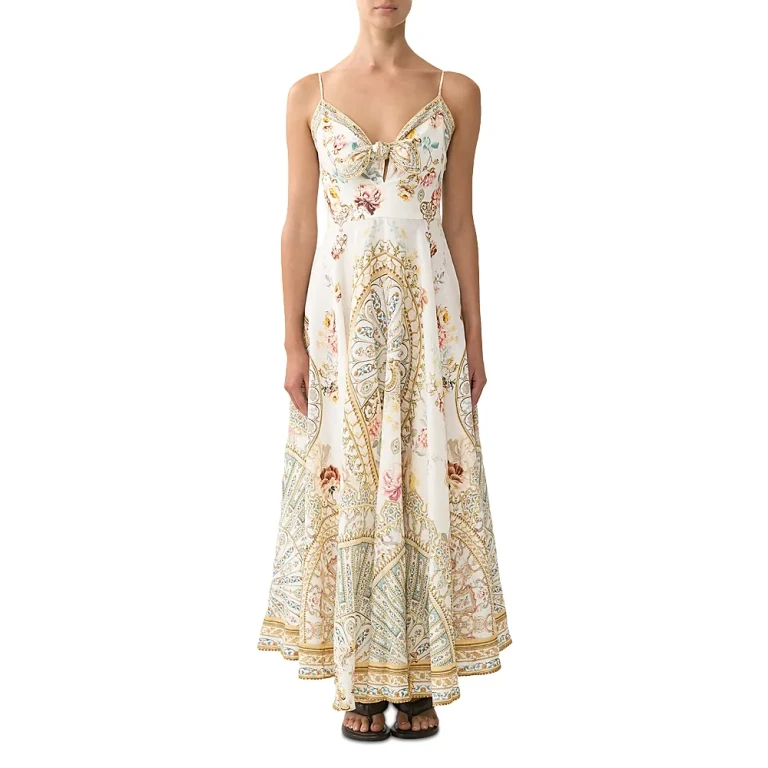 Camilla Linen Brocade Print Dress