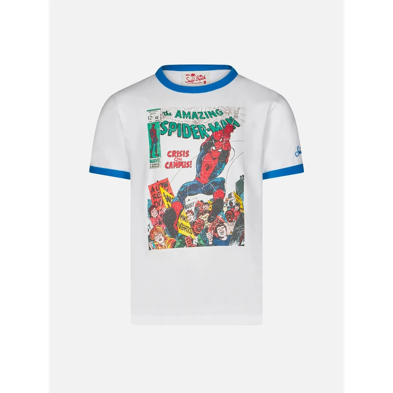 Mc2 Saint Barth Dean Jr White T-Shirt Spiderman Print Special Edition