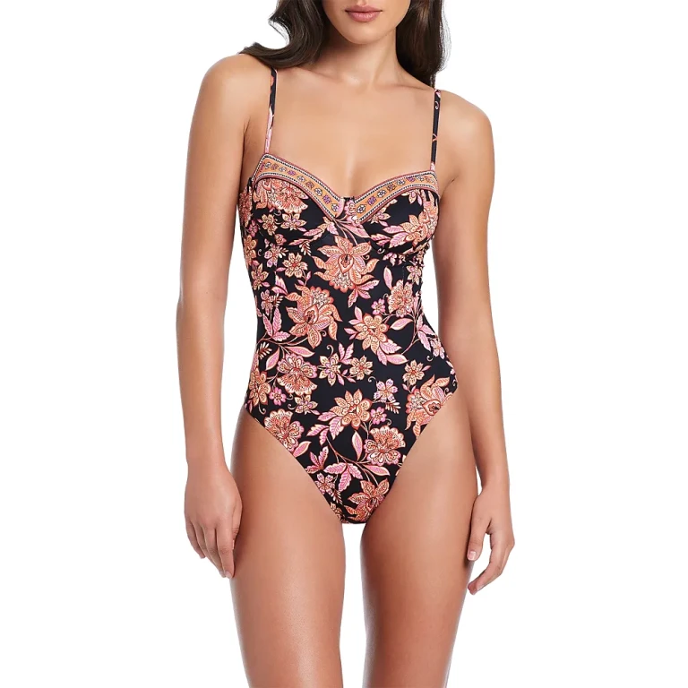 Red Carter Underwire Mixed Print One-Piece Swimsuit