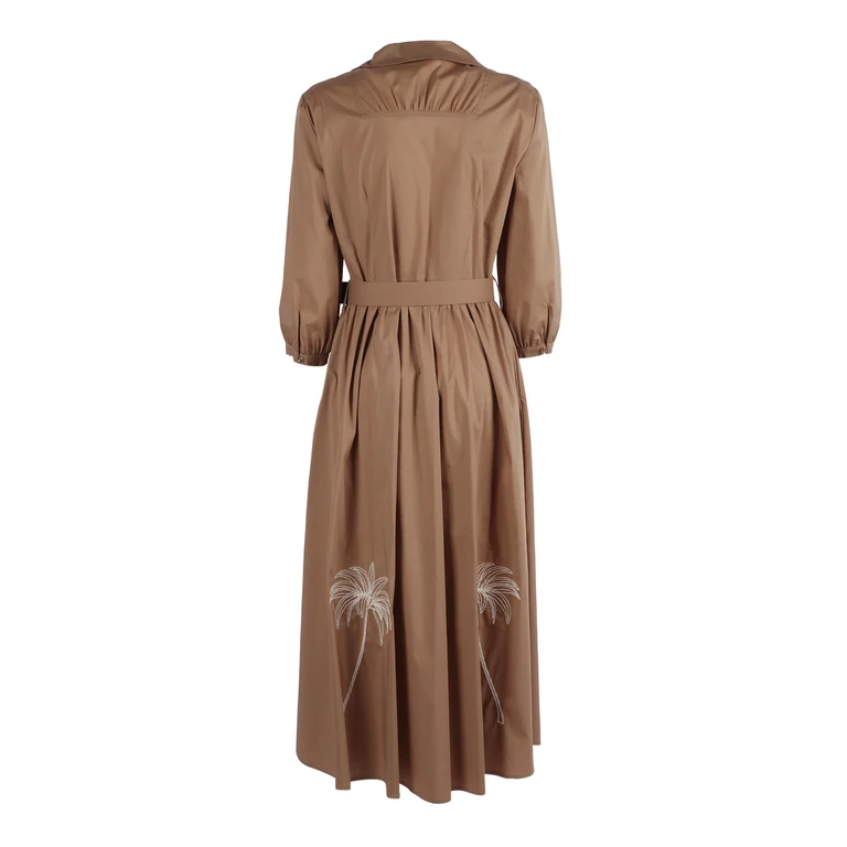 Shirt A Porter Embroidered Belted Dress Camel Cotton Polyamide Elastane Midi - Women