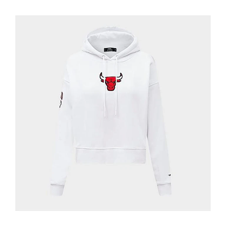 Pro Standard Women's Chicago Bulls NBA Classic Fleece Cropped Pullover Hoodie in White Size: XS