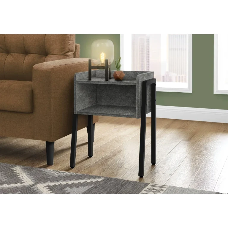 Industrial Gray Stone-Look Storage Cubby Accent Table