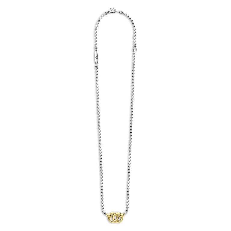 Lagos 18K Yellow Gold & Sterling Silver Signature Caviar Interlocking Pendant Necklace, 16-18