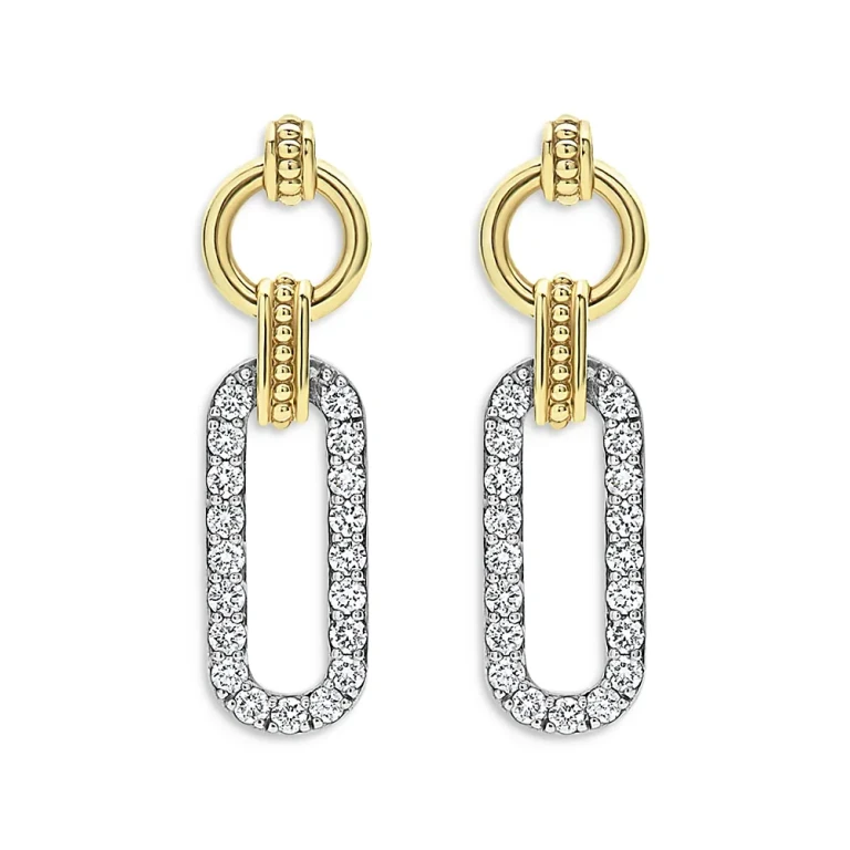 Lagos 18K Yellow Gold & Sterling Silver Signature Caviar Diamond Link Drop Earrings