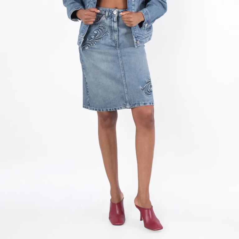 Versace Barocco A-Line Midi Denim Skirt