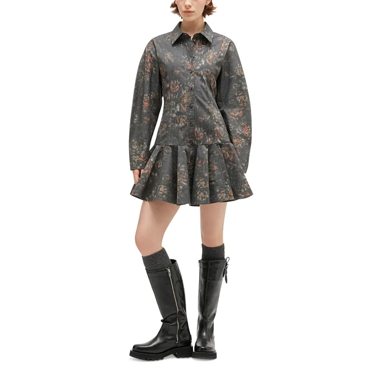Ganni Black Floral Shirt Dress