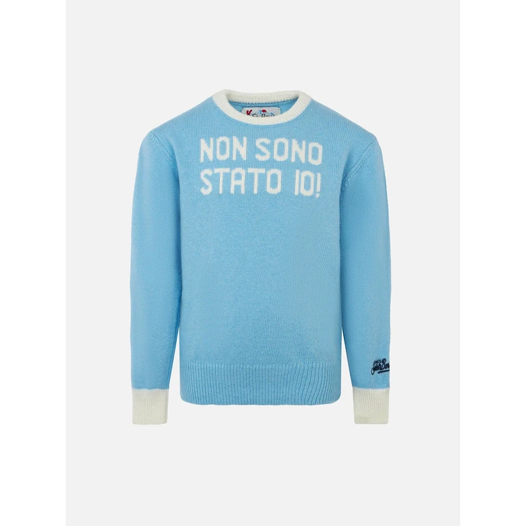 Mc2 Saint Barth Boy Crewneck Sweater With Non Sono Stato Io! Print Sky