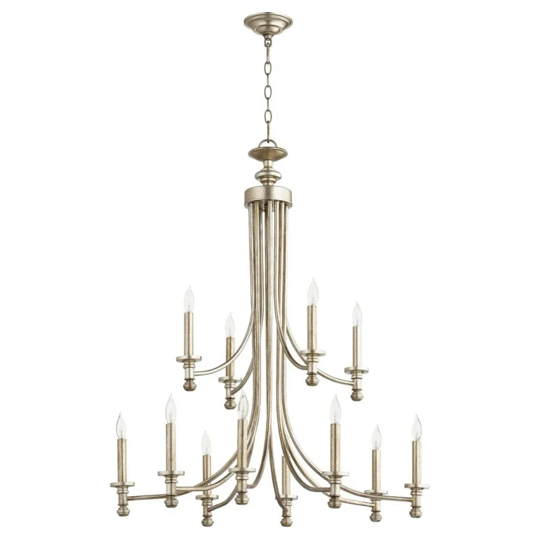 Quorum Rossington 12-Light 38" Transitional Chandelier in Aged Silver Leaf