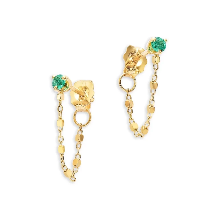 Zoe Chicco 14K Yellow Gold Emerald Gemstones Square Bead Chain Earrings