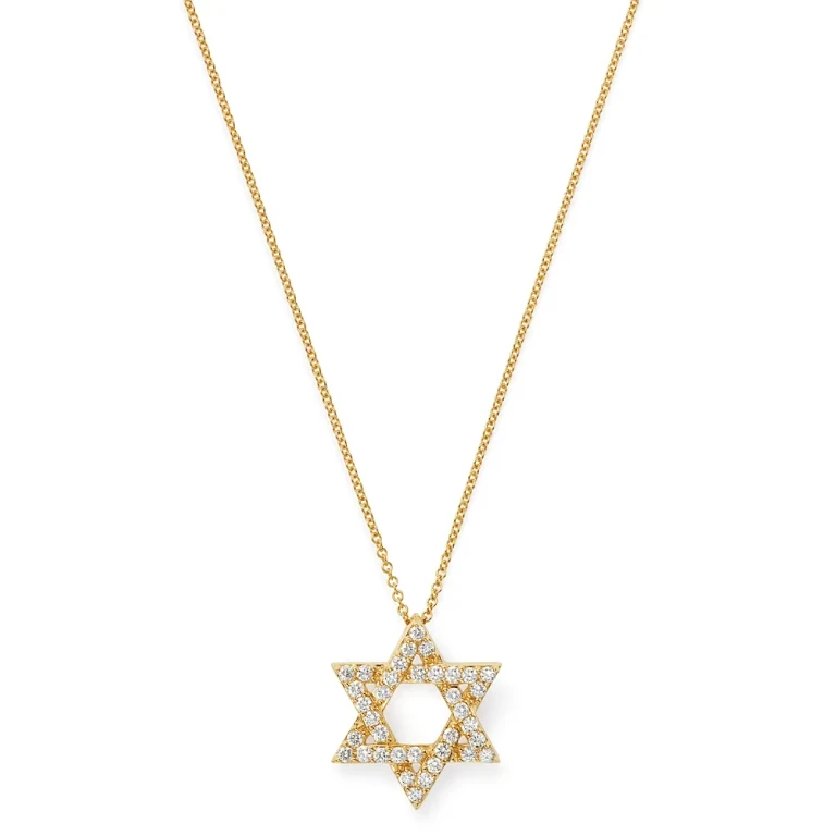 Diamond Star of David Pendant Necklace in 14K Yellow Gold, 0.50 tcw