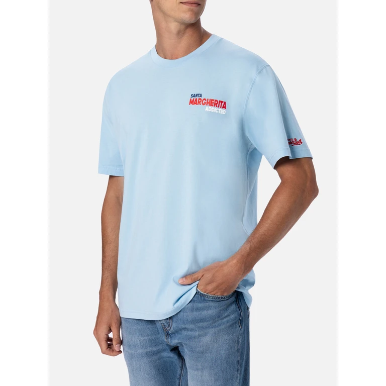 MC2 Saint Barth T-shirt With Santa Margherita Postcard Print In Light Blue