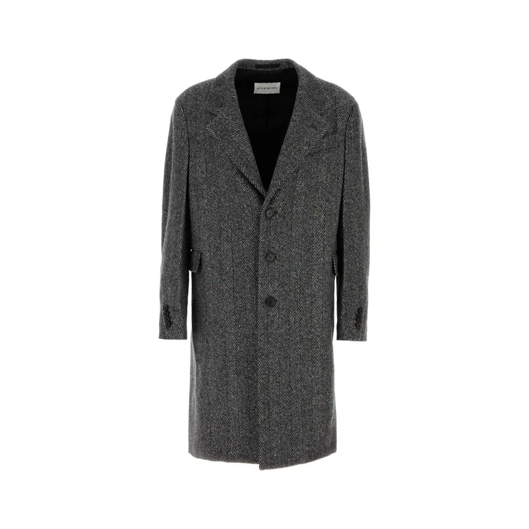Givenchy Embroidered Wool Blend Coat Blackwhite Cappotti - Men