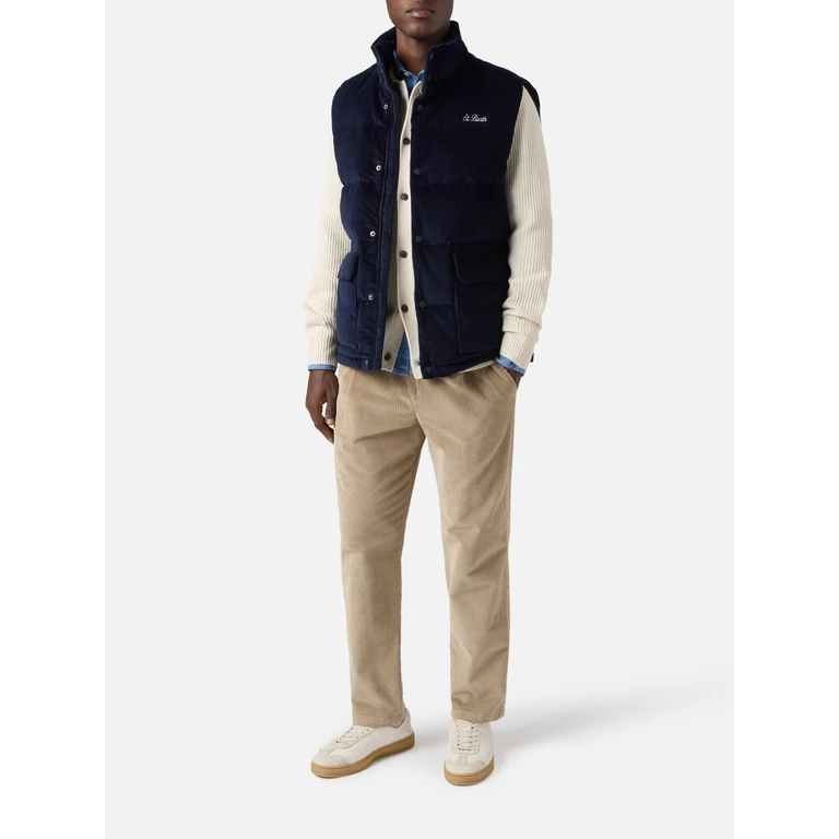 Mc2 Saint Barth Down Padded Vest Thunder With Navy Blue Corduroy Jacket - Men