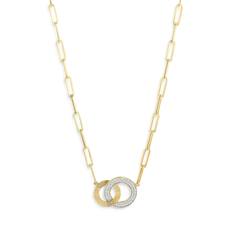 Diamond Double Circle Pendant Necklace in 14K Yellow Gold, 0.50 tcw