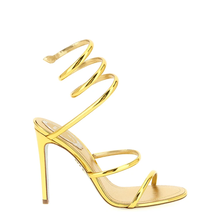 Rene Caovilla Gold Calfskin Stiletto Heel Sandals - Women