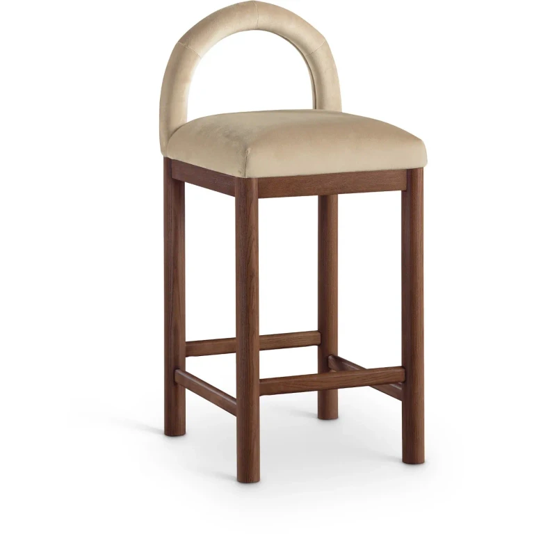 Conrad Beige Velvet Upholstered Counter Stool