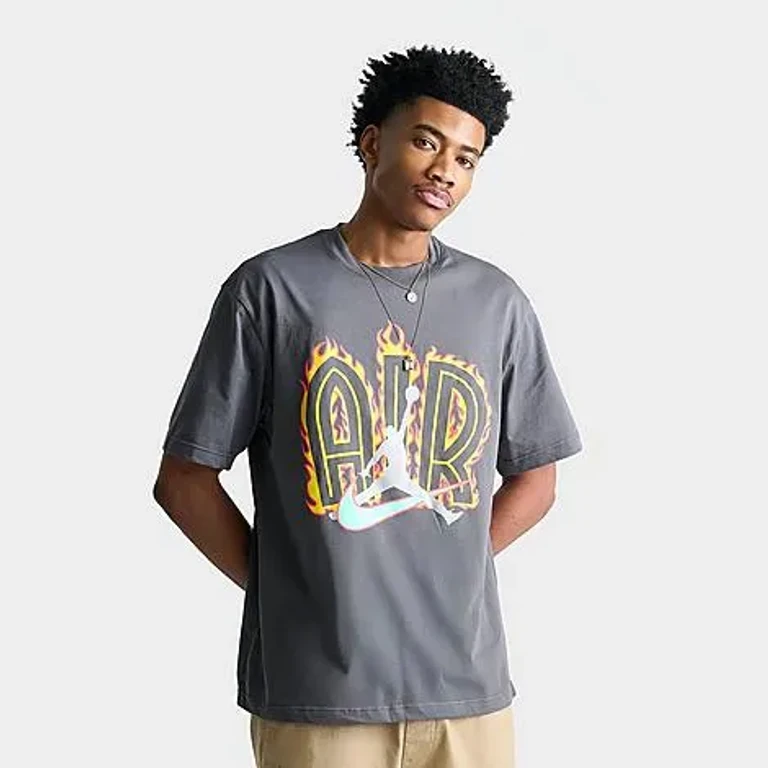Jordan Men's Air Flame Graphic T-Shirt in Iron Grey Size: Small