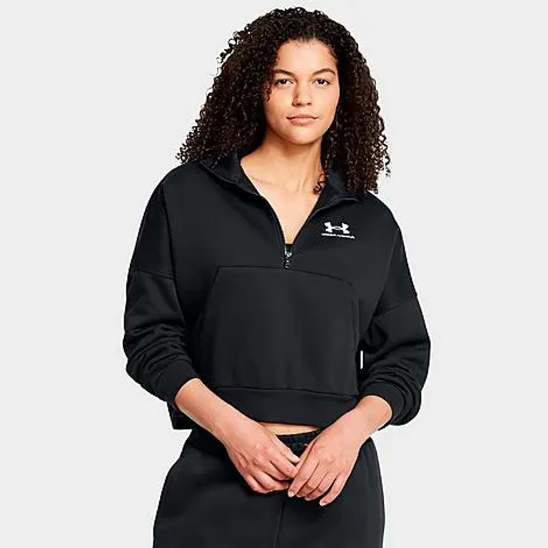 Under Armour Women's Icon Fleece Oversized Half-Zip Sweatshirt in Black/White Size: XS
