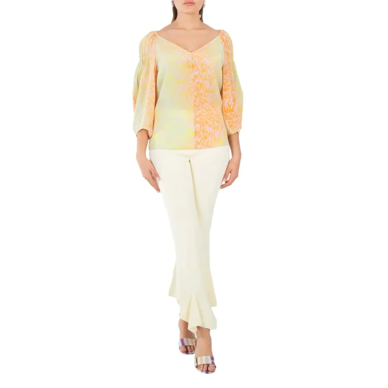 Stella McCartney Ladies Yellow High Waist Flared Ruffled Pants
