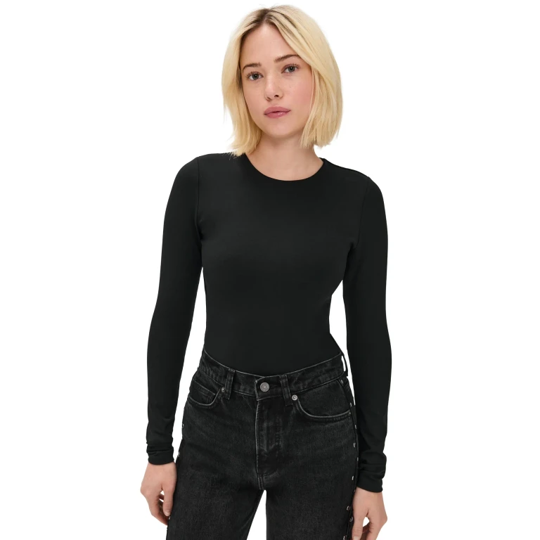Susana Monaco Crew Long Sleeve Top 5 Black L