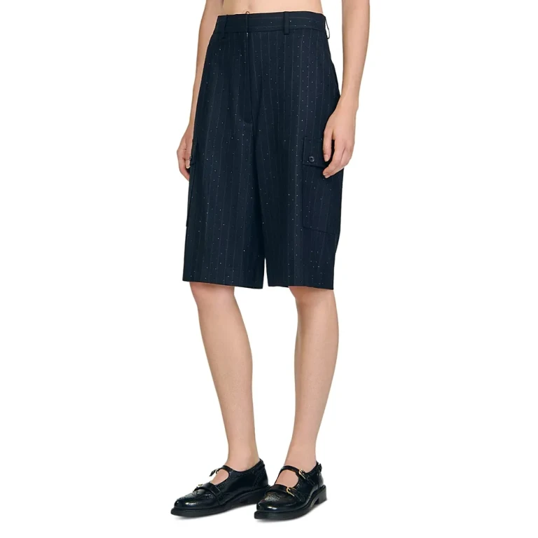Sandro Rhinestone Pinstripe Long Shorts