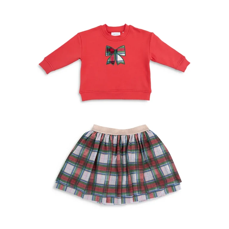 Girls' Holiday Plaid Drop Sleeved Sweatshirt & Tutu Skirt Set - Baby