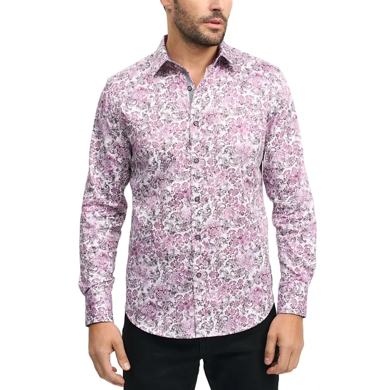 Robert Graham Downing Cotton Stretch Satin Printed Classic Fit Button Down Shirt