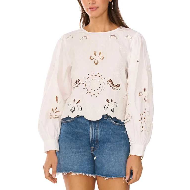 Vince Camuto Embroidered Long Sleeve Blouse