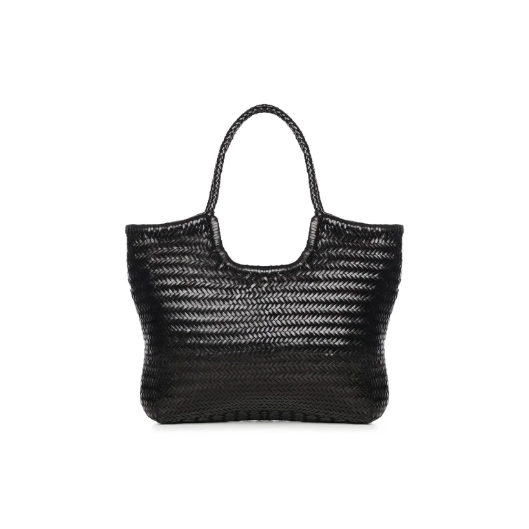 NS Diagonal Triple Jump Woven Buffalo Leather Tote Bag (8914BLACK)