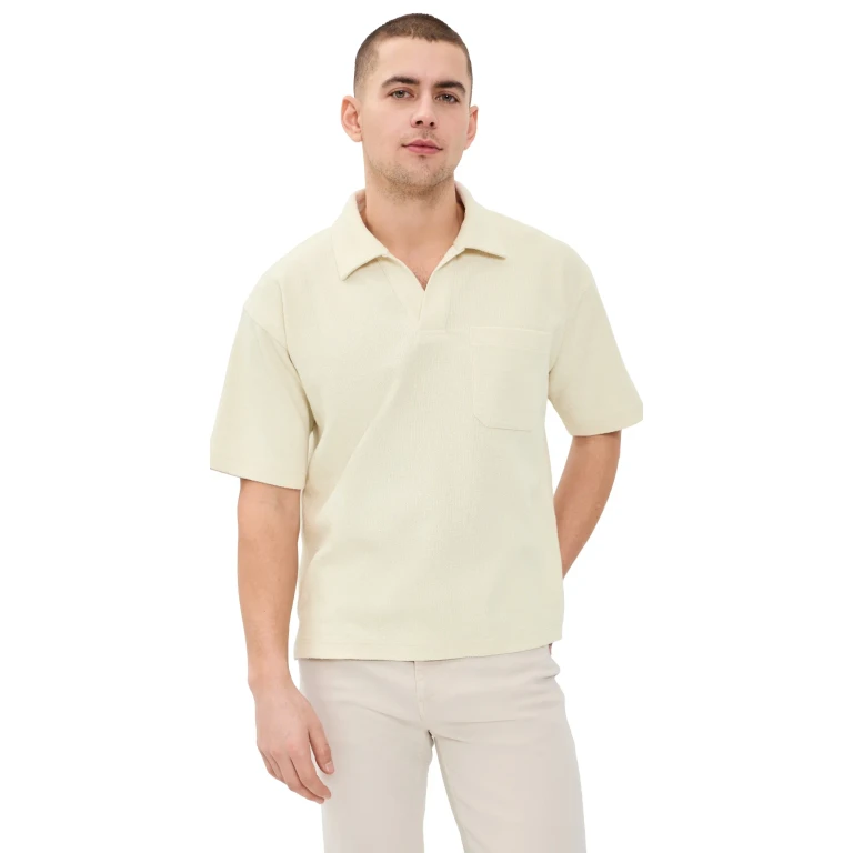 FRAME Textured Polo Top Light Stone S