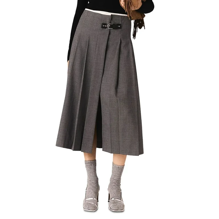 Maje Pleated Midi Skirt