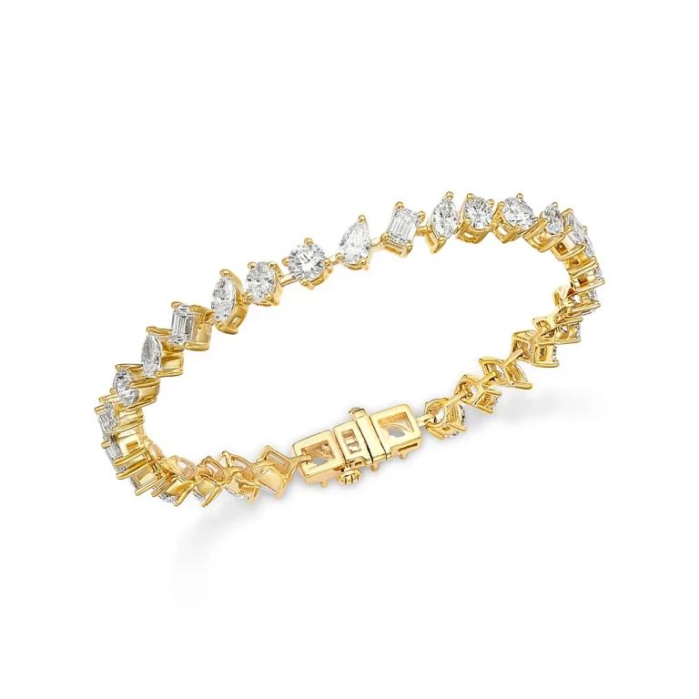 Certified Lab Grown Diamond Mixed Cut Tennis Bracelet in 18K Yellow Gold, 10.00 tcw